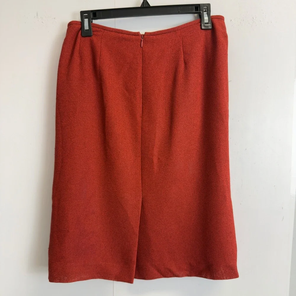 Le Suit Petite Womens 12P Rust Red 2 Piece Skirt Suit Blazer Set Textured Crepe